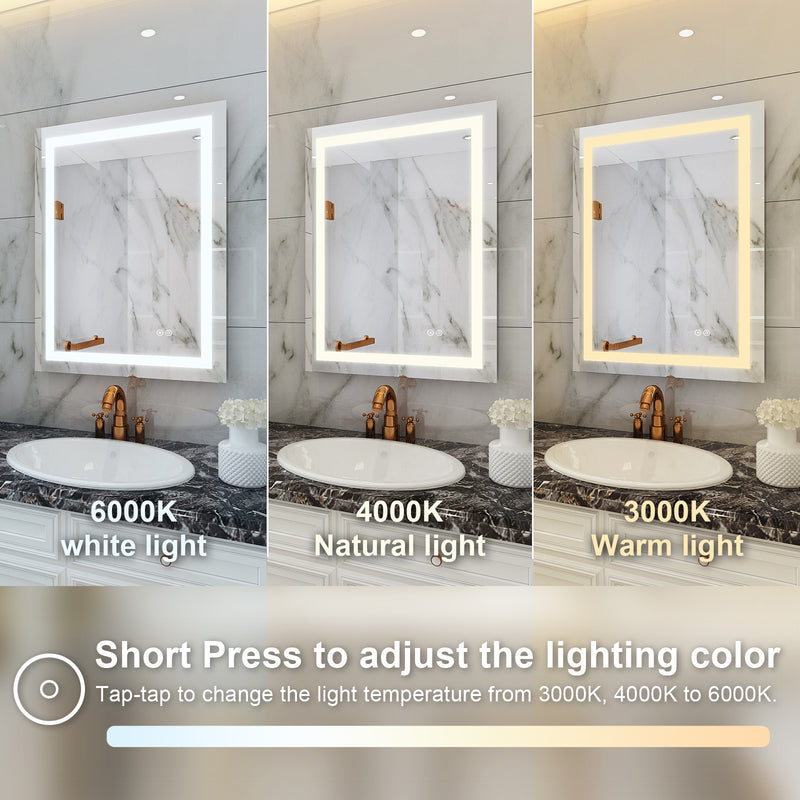 24 in. W x 32 in. H Frameless Rectangular LED Light Bathroom Mirror
