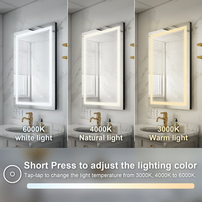 24 in. W x 36 in. H Frameless Rectangular LED Light Bathroom Mirror