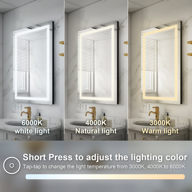 24 in. W x 36 in. H Frameless Rectangular LED Light Bathroom Mirror
