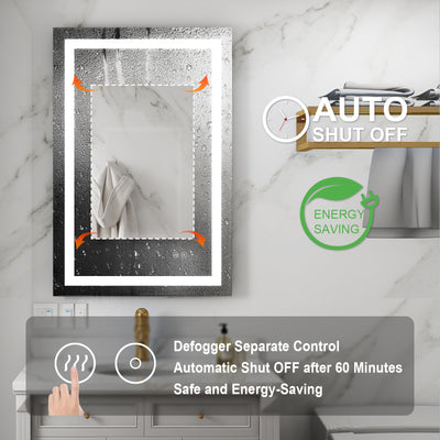 24 in. W x 36 in. H Frameless Rectangular LED Light Bathroom Mirror