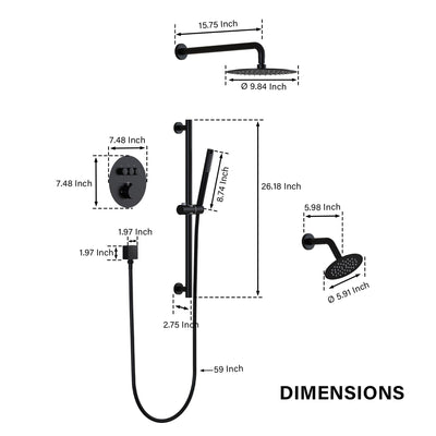 3-Function 10" Round Stainless Steel Shower System with Dual Mounting Options Wall-Mounted & Ceiling-Mounted, Sliding Bar
