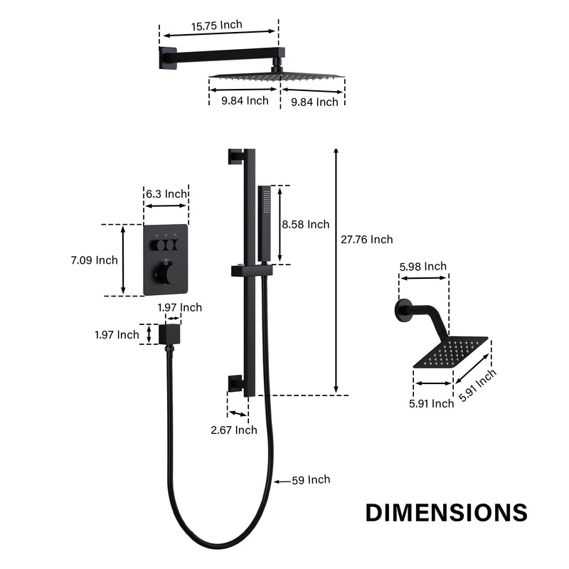 3-Function 10" Stainless Steel Shower System with Dual Mounting Options Wall-Mounted & Ceiling-Mounted, Sliding Bar