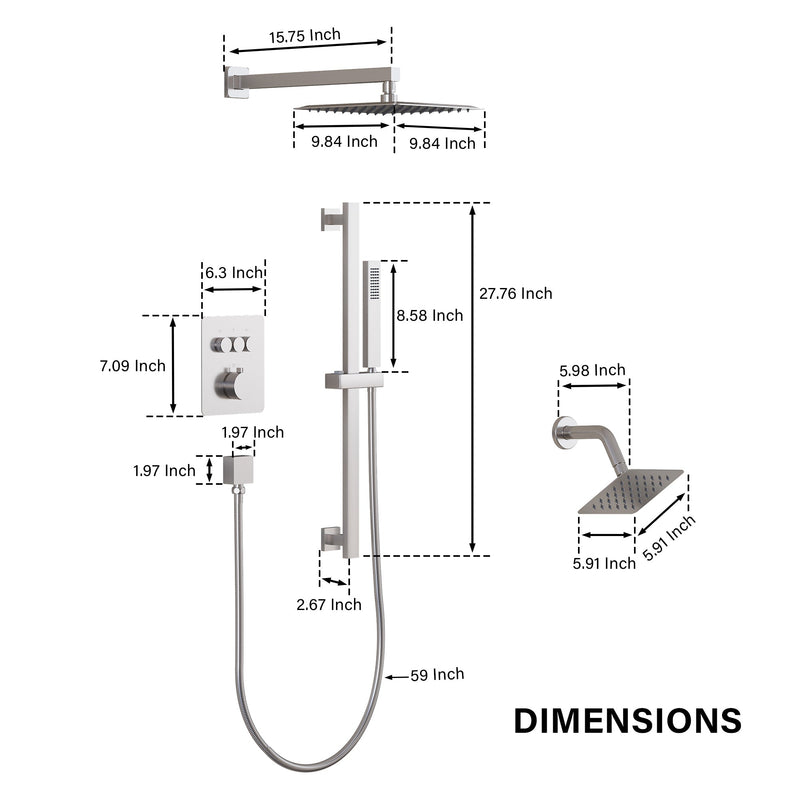 3-Function 10" Stainless Steel Shower System with Dual Mounting Options Wall-Mounted & Ceiling-Mounted, Sliding Bar
