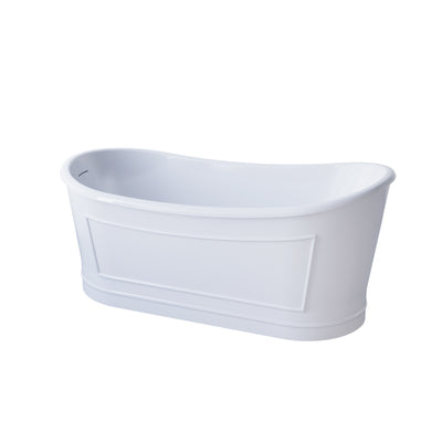 66 Glossy White Freestanding Acrylic Bathtub with Overflow Drain