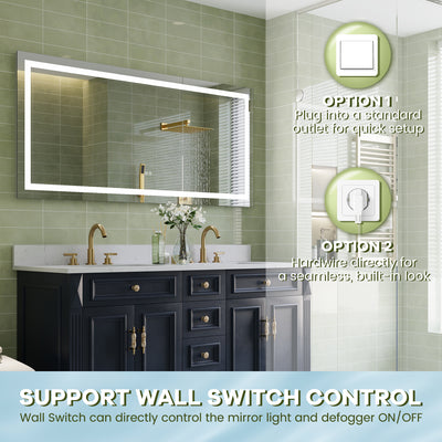 60 in. W x 28 in. H Frameless Rectangular LED Light Bathroom Mirror