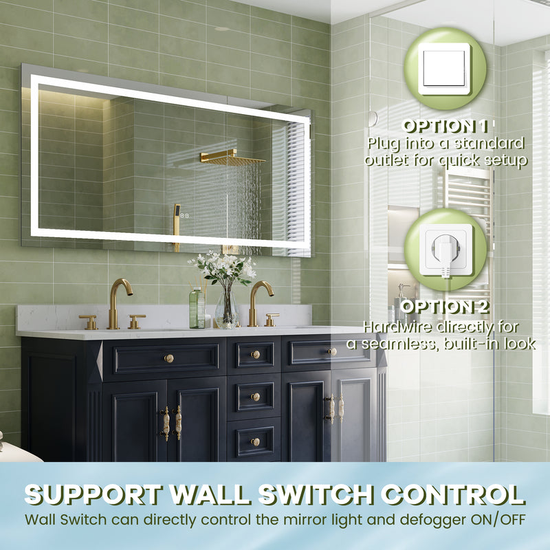 60 in. W x 28 in. H Frameless Rectangular LED Light Bathroom Mirror