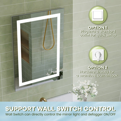 20 in. W x 28 in. H Frameless Rectangular LED Light Bathroom Mirror