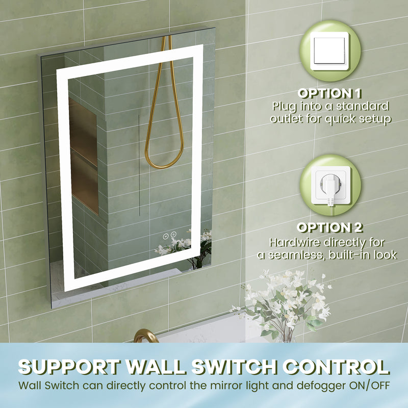 20 in. W x 28 in. H Frameless Rectangular LED Light Bathroom Mirror