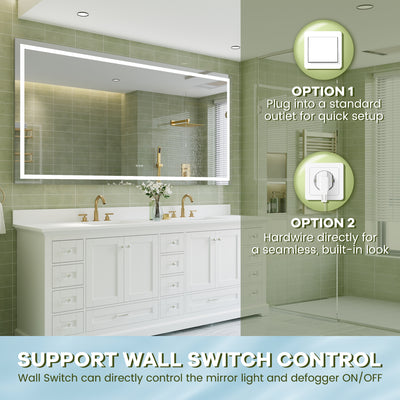84 in. W x 42 in. H Rectangular Frameless Anti-Fog LED Light Bathroom Vanity Mirror in Aluminum