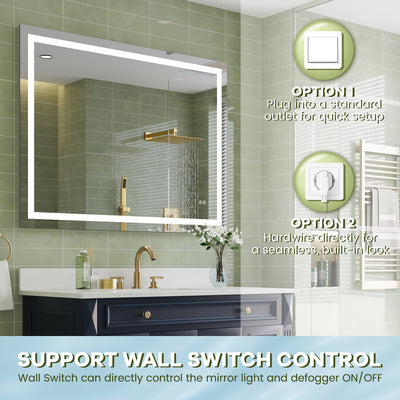 48 in. W x 36 in. H Frameless Rectangular LED Light Bathroom Mirror