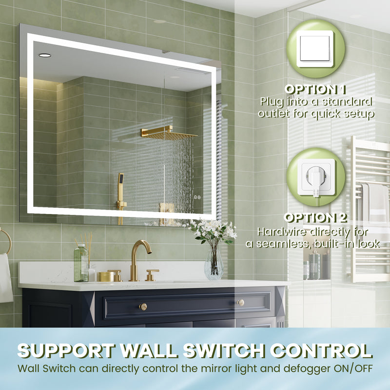 48 in. W x 36 in. H Frameless Rectangular LED Light Bathroom Mirror