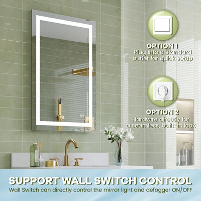24 in. W x 36 in. H Frameless Rectangular LED Light Bathroom Mirror