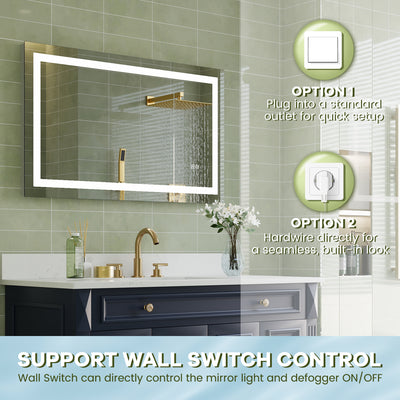 40 in. W x 24 in. H Frameless Rectangular LED Light Bathroom Mirror