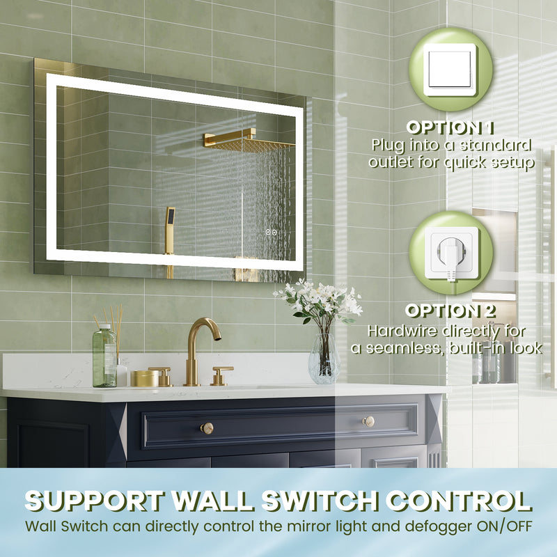 40 in. W x 24 in. H Frameless Rectangular LED Light Bathroom Mirror