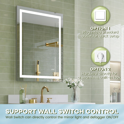 28 in. W x 36 in. H Frameless Rectangular LED Light Bathroom Mirror