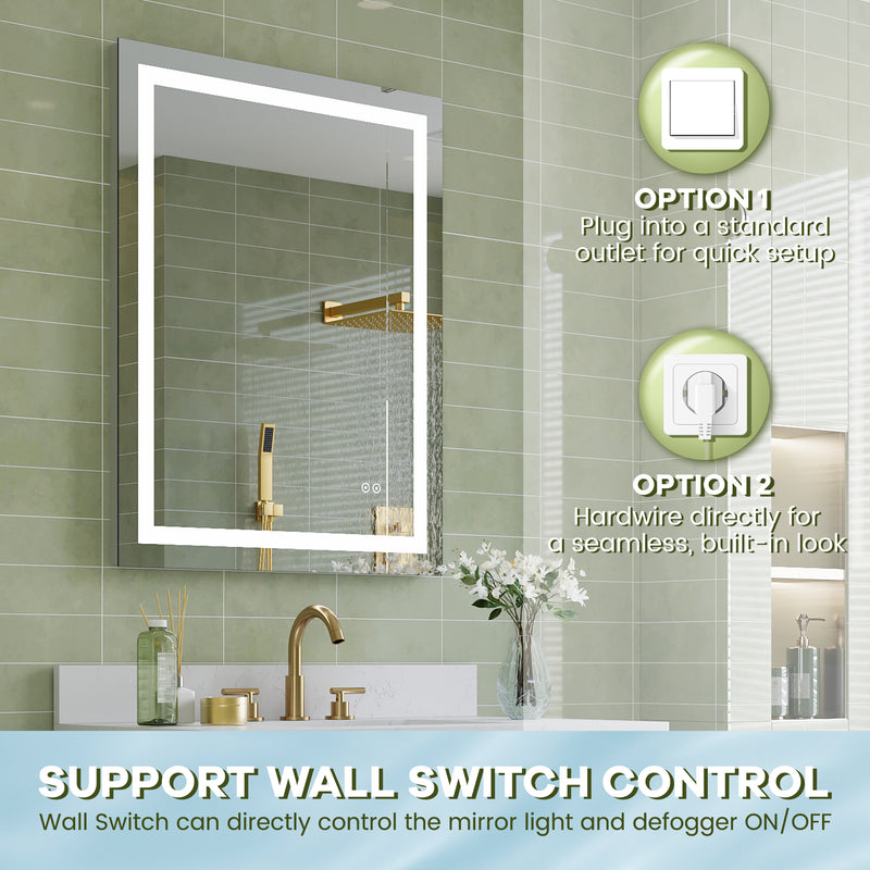 28 in. W x 36 in. H Frameless Rectangular LED Light Bathroom Mirror