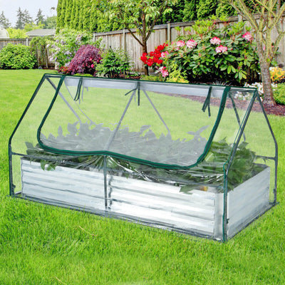 6 x 3 x 3 Feet Galvanized Raised Garden Bed with Greenhouse