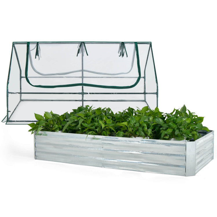 6 x 3 x 3 Feet Galvanized Raised Garden Bed with Greenhouse