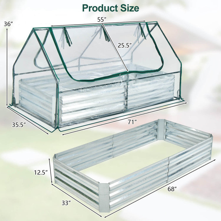 6 x 3 x 3 Feet Galvanized Raised Garden Bed with Greenhouse