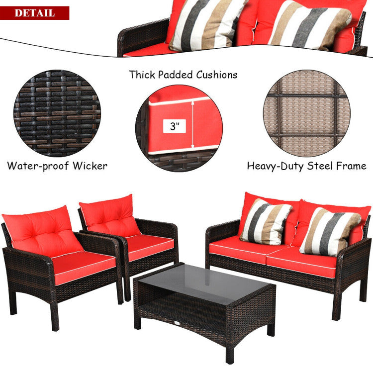 4 Pieces Patio Rattan Free-Combination Sofa Set with Cushion and Coffee Table