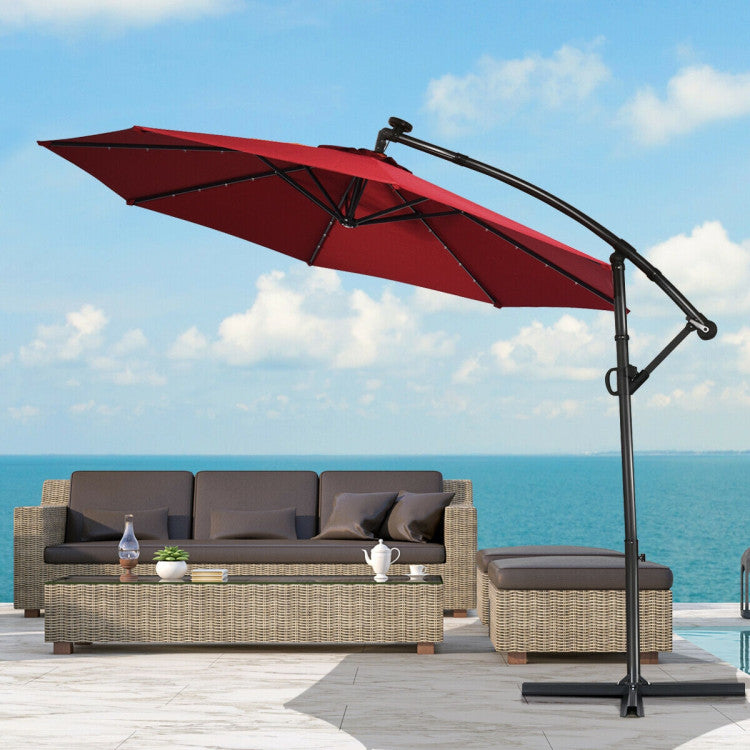 10 Feet 360° Rotation Solar Powered LED Patio Offset Umbrella without – Forclover 10 Feet 360° Rotation Solar Powered LED Patio Offset Umbrella without – Forclover
