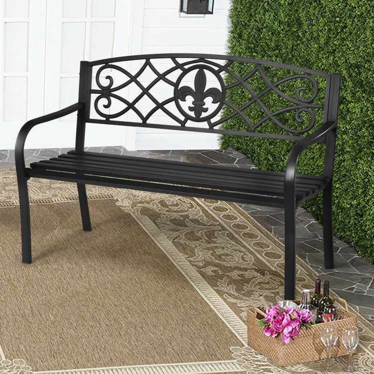 50 Inch Patio Heavy-Duty Metal Garden Bench – Forclover