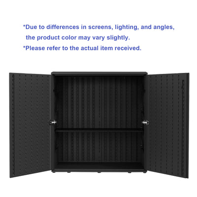 60-Gallon Outdoor Storage Cabinet, Waterproof HDPE Resin Deck Box with One Shelf for Garden Tools, Patio Cushions