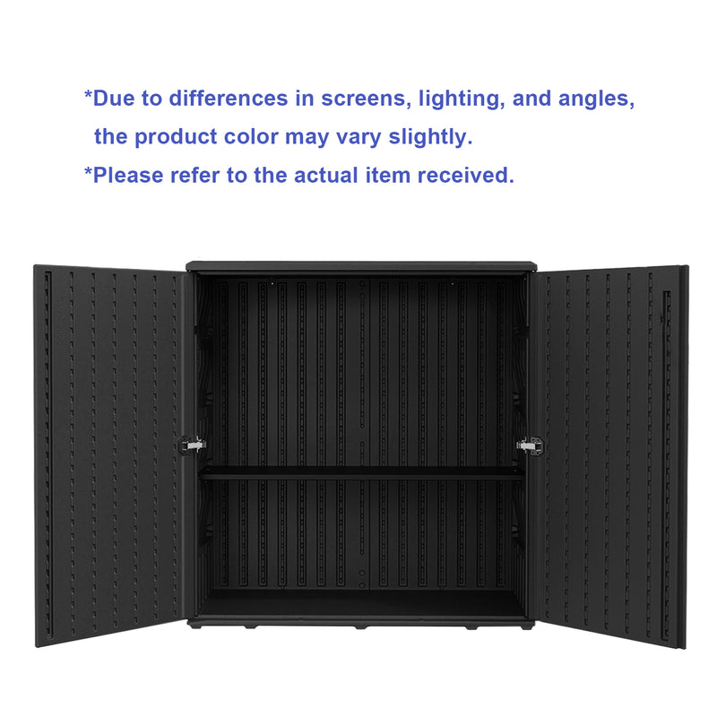 60-Gallon Outdoor Storage Cabinet, Waterproof HDPE Resin Deck Box with One Shelf for Garden Tools, Patio Cushions