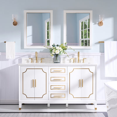 60 in. W x 22 in. D x 35 in. H Freestanding Bathroom Vanity in White with Carrara White Quartz Vanity Top