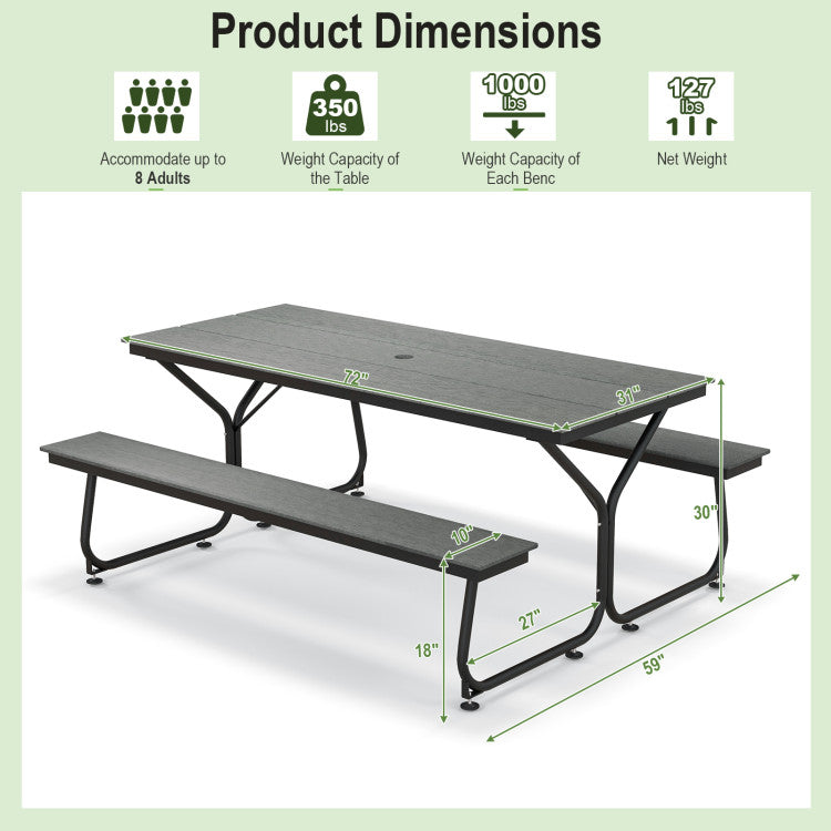 6 Feet Outdoor Picnic Table Bench Set for 6-8 People