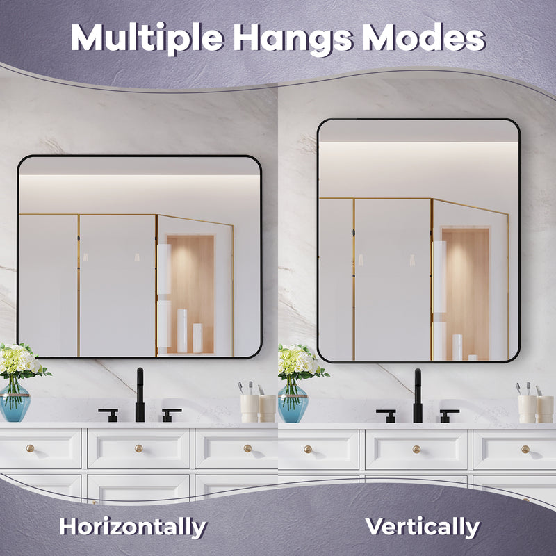 30-in W x 36-in H Black Rectangular Framed Bathroom Vanity Mirror