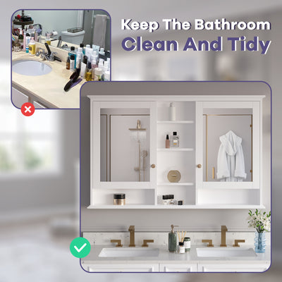 55 in. W x 35 in. H Rectangular Wood Frame Surface Mount Soft Close Medicine Cabinet with Mirror