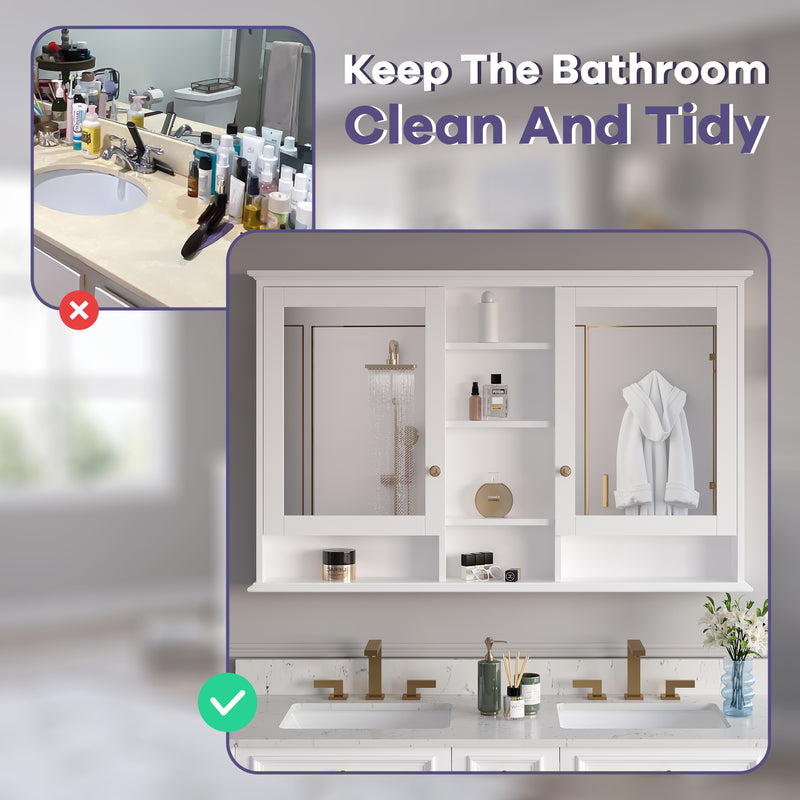 55 in. W x 35 in. H Rectangular Wood Frame Surface Mount Soft Close Medicine Cabinet with Mirror