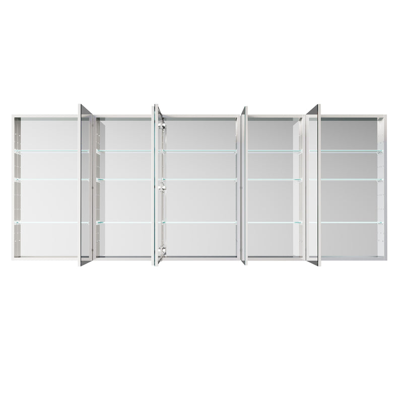 92 in. ×36 in. Copper-Free Tri-Views Mirror Medicine Cabinet with Adjustable Shelves and 5 Swing Doors