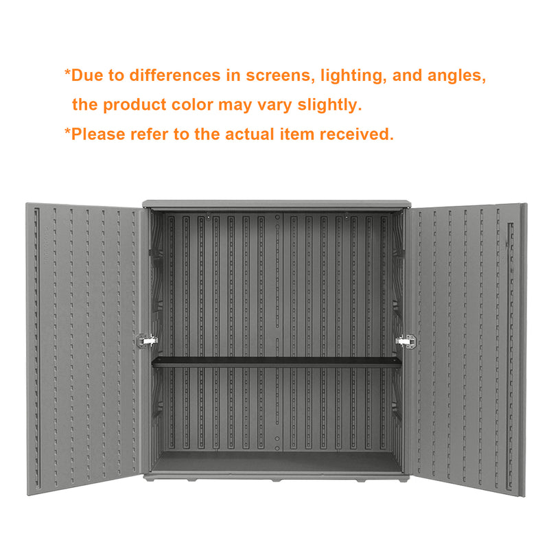 60-Gallon Outdoor Storage Cabinet, Waterproof HDPE Resin Deck Box with One Shelf for Garden Tools, Patio Cushions