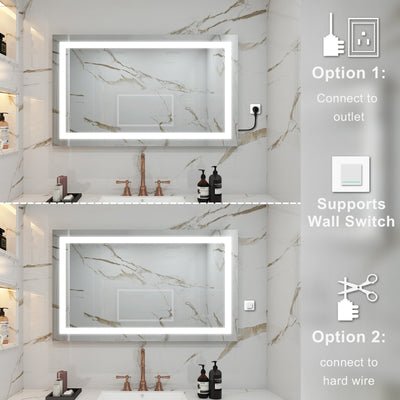 40 in. W x 24 in. H Frameless Rectangular LED Light Bathroom Mirror