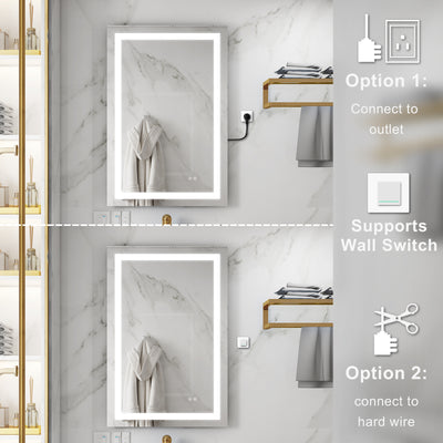 24 in. W x 36 in. H Frameless Rectangular LED Light Bathroom Mirror