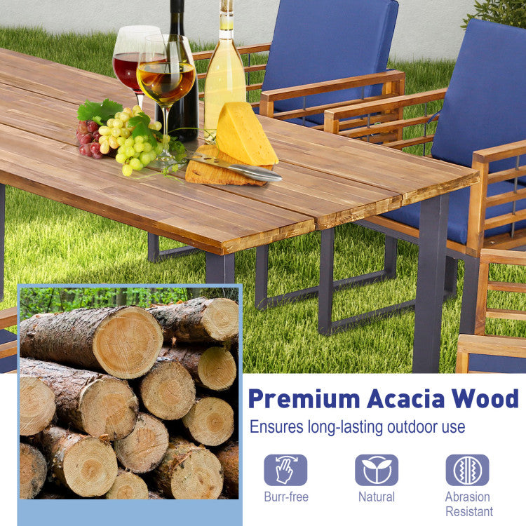 7 Pieces Patio Acacia Wood Dining Chair and Table Set for Backyard and Poolside