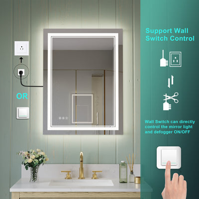 24 in. W x 32 in. H Frameless Bathroom Mirror with Lights, Frontlit & Backlit Vanity Mirror with Anti-Fog