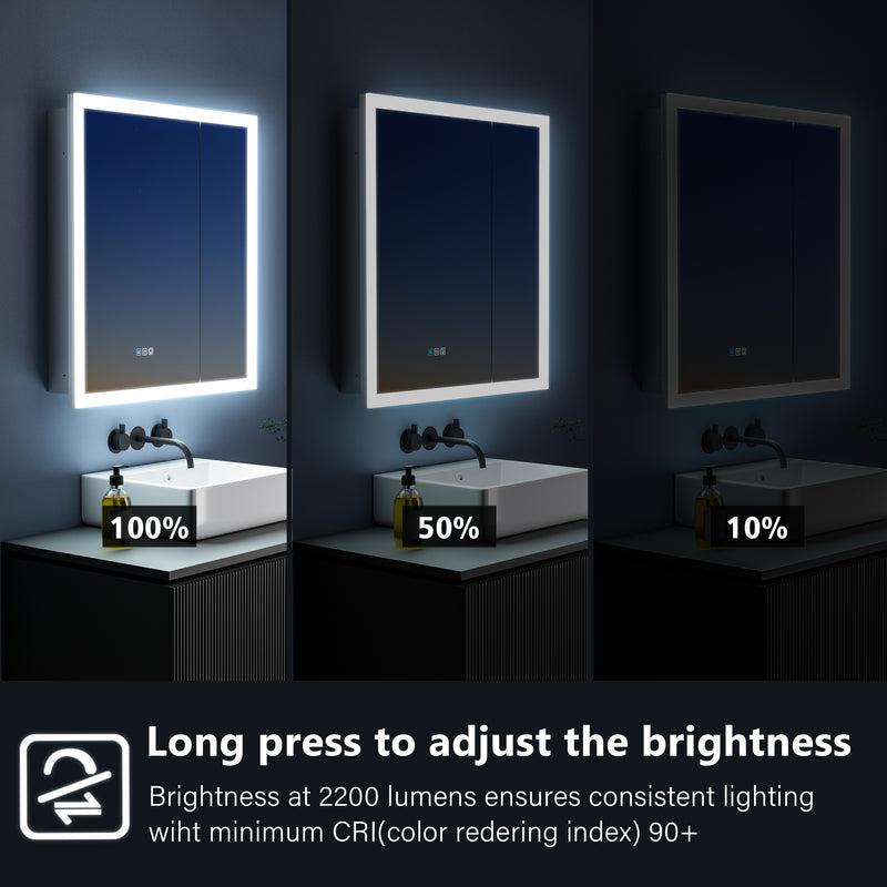 30 in. x 32 in. LED Lighted Anti-fog Mirror Medicine Cabinet Surface/Recessed Mount, Soft Close, 3X Magnifier