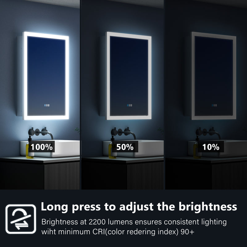 24 in. x 32 in. Lighted LED Anti-fog Surface/Recessed Mount Silver Mirrored Soft Close Left Medicine Cabinet