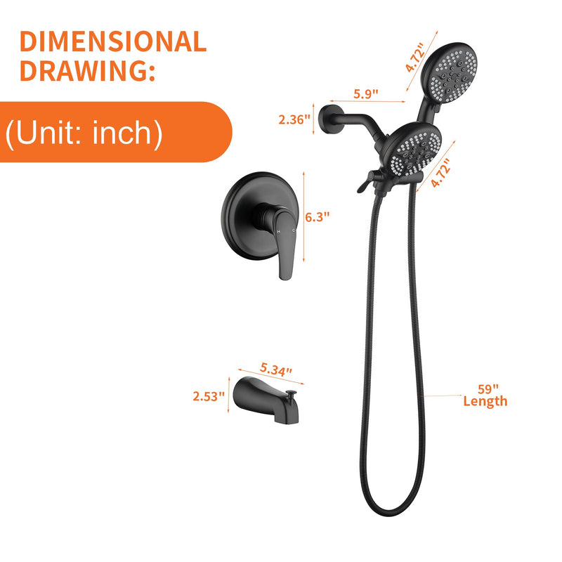 Shower System with 5-Function Handheld & Rainfall Shower Head, High-Flow Tub Spout, cUPC Certified Cartridge, 2.5GPM