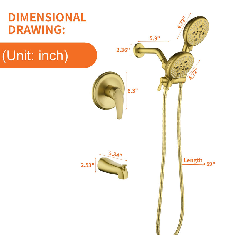 Shower System with 5-Function Handheld & Rainfall Shower Head, High-Flow Tub Spout, cUPC Certified Cartridge, 2.5GPM