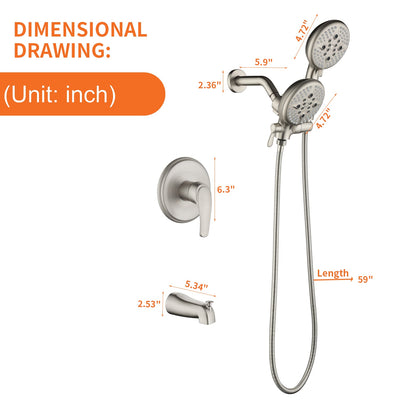 Shower System with 5-Function Handheld & Rainfall Shower Head, High-Flow Tub Spout, cUPC Certified Cartridge, 2.5GPM