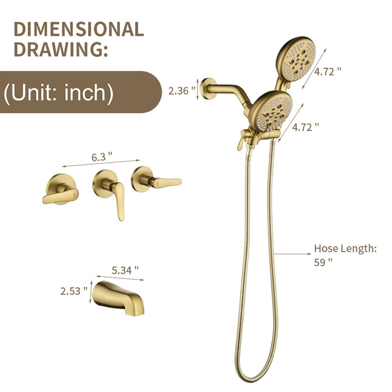 Dual Heads Shower Faucet with 5-Spray Function Shower System, 2.5GPM