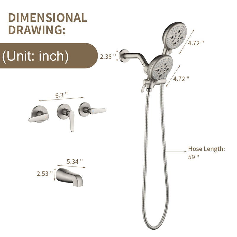 Dual Heads Shower Faucet with 5-Spray Function Shower System, 2.5GPM