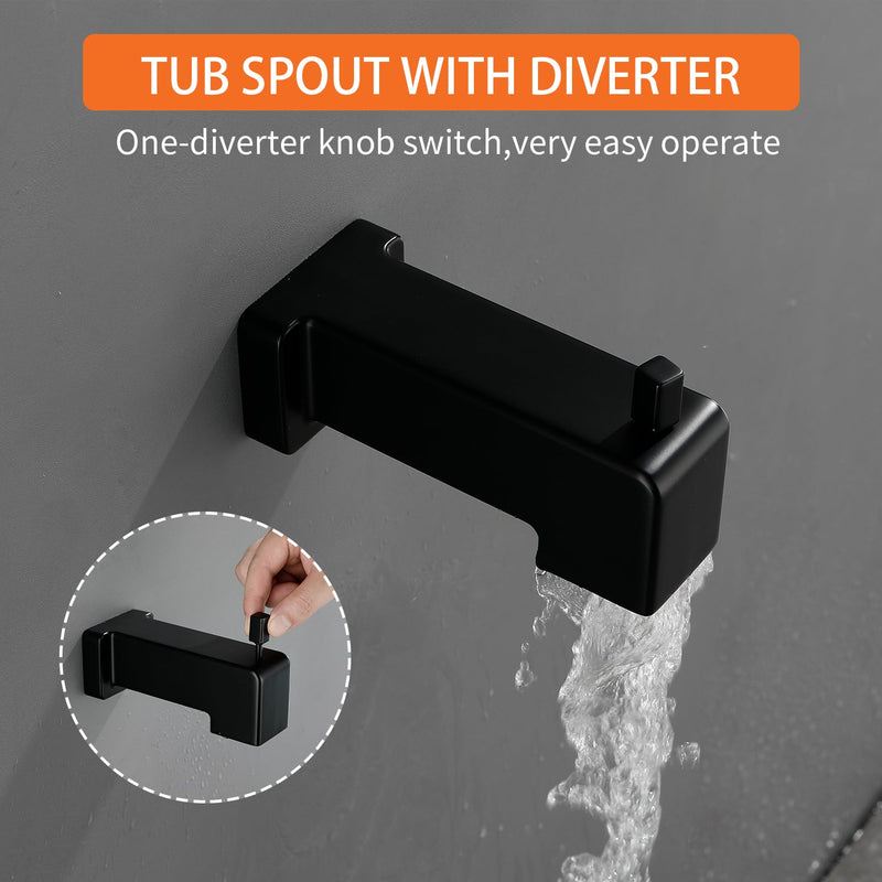 6-in Wall Mount Square Shower Faucet Set with Tub Spout Faucet Wall Mount Shower Head