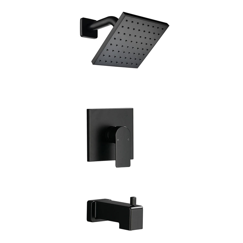 6-in Wall Mount Square Shower Faucet Set with Tub Spout Faucet Wall Mount Shower Head