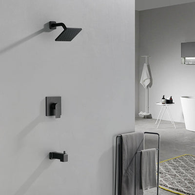 6-in Wall Mount Square Shower Faucet Set with Tub Spout Faucet Wall Mount Shower Head
