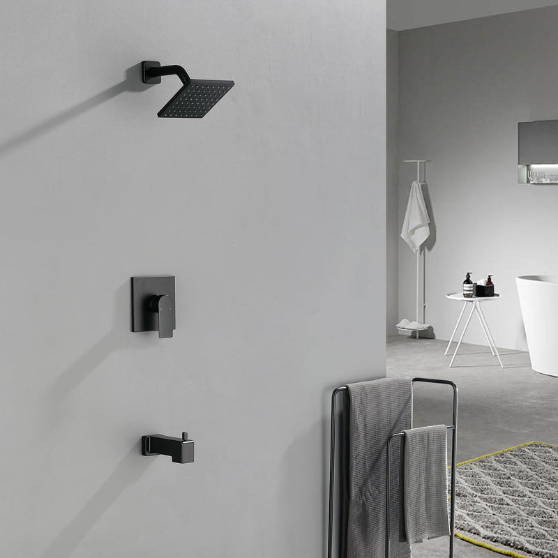 6-in Wall Mount Square Shower Faucet Set with Tub Spout Faucet Wall Mount Shower Head